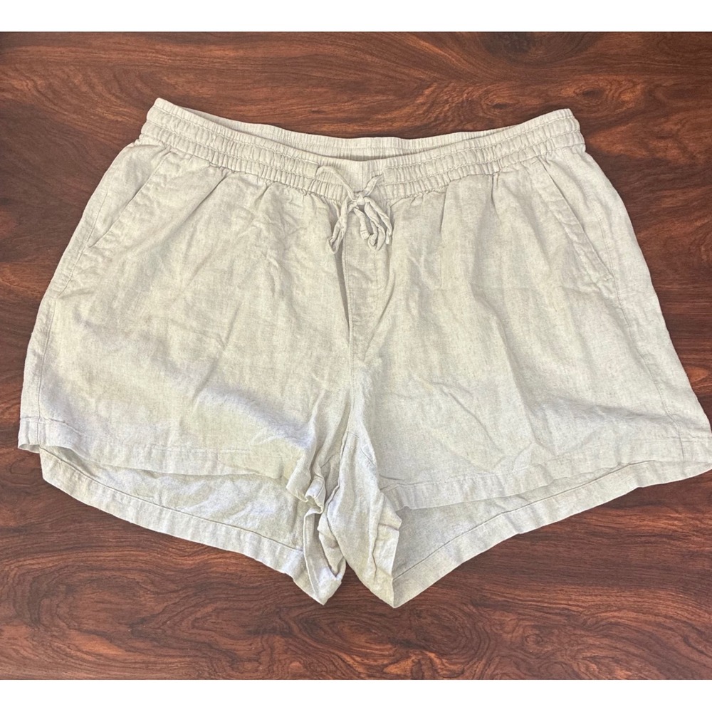 Old Navy Linen Blend Shorts Womens 2X High Rise Oatmeal Drawstring Casual 3.5 In